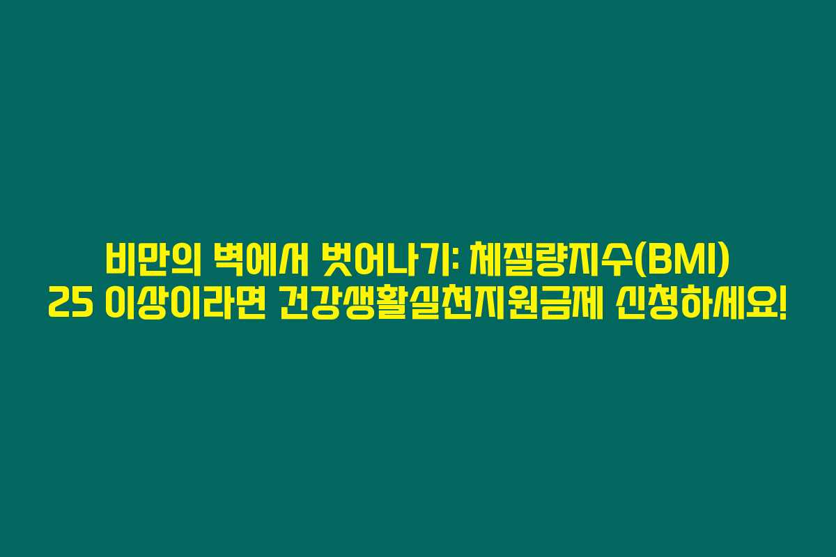 비만의 벽에서 벗어나기: 체질량지수(BMI) 25 이상이라면 건강생활실천지원금제 신청하세요!