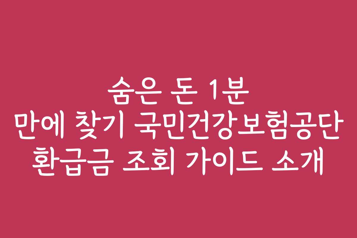 숨은 돈 1분 만에 찾기 국민건강보험공단 환급금 조회 가이드 소개 숨은 돈 1분 만에 찾기 국민건강보험공단 환급금 조회 가이드 소개