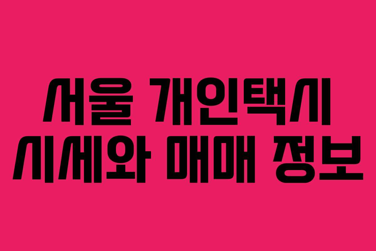서울 개인택시 시세와 매매 정보
