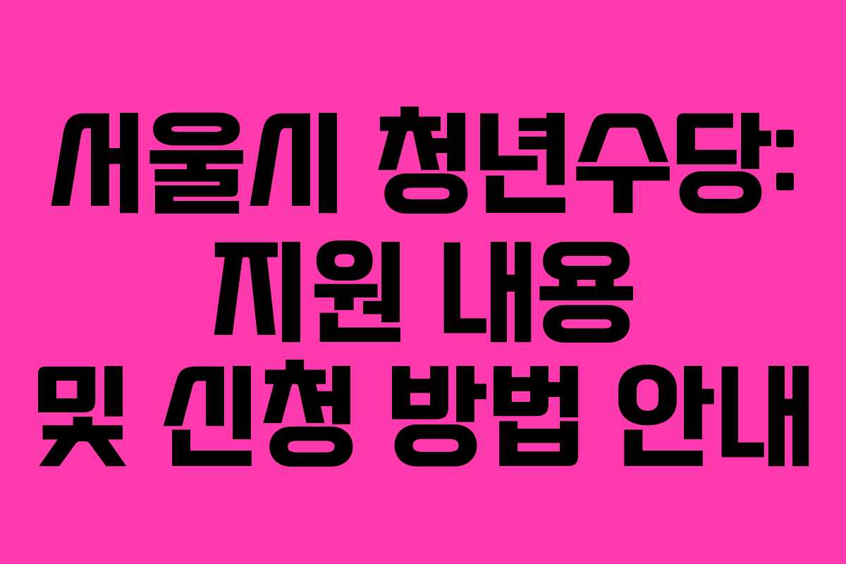 서울시 청년수당: 지원 내용 및 신청 방법 안내