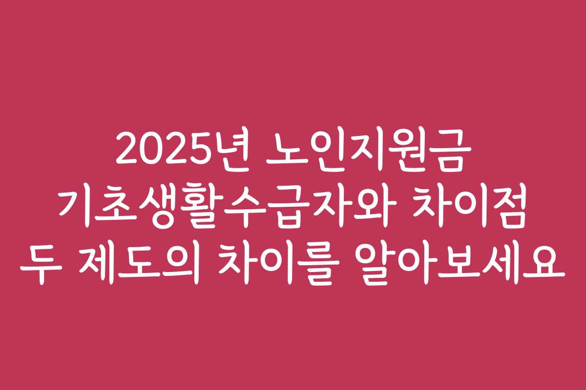 2025년 노인지원금 기초생활수급자와 차이점 두 제도의 차이를 알아보세요