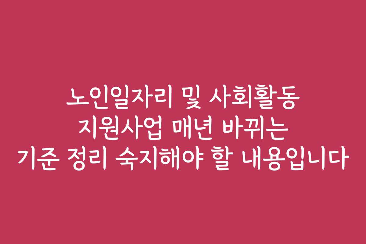 노인일자리 및 사회활동 지원사업 매년 바뀌는 기준 정리 숙지해야 할 내용입니다