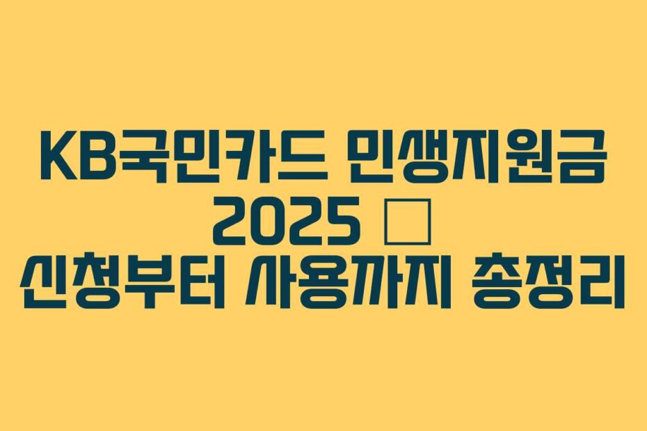KB국민카드 민생지원금 2025 – 신청부터 사용까지 총정리