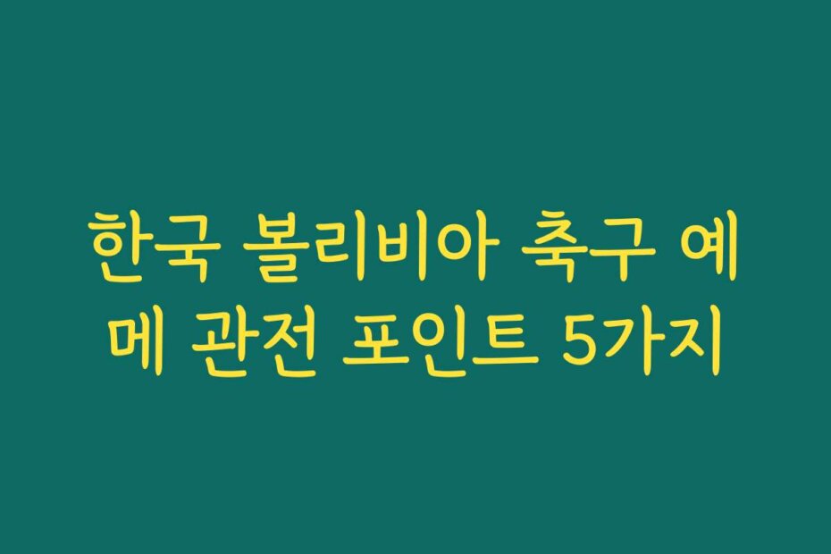 한국 볼리비아 축구 예메 관전 포인트 5가지