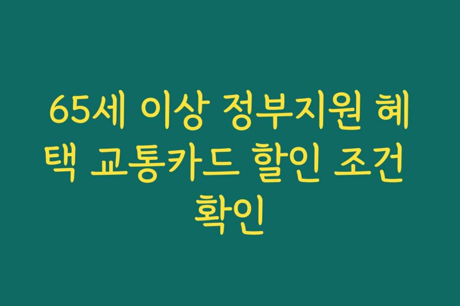 65세 이상 정부지원 혜택 교통카드 할인 조건 확인