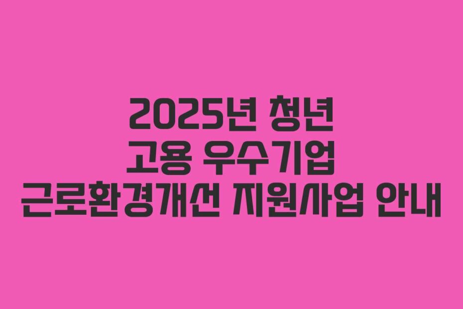 2025년 청년 고용 우수기업 근로환경개선 지원사업 안내