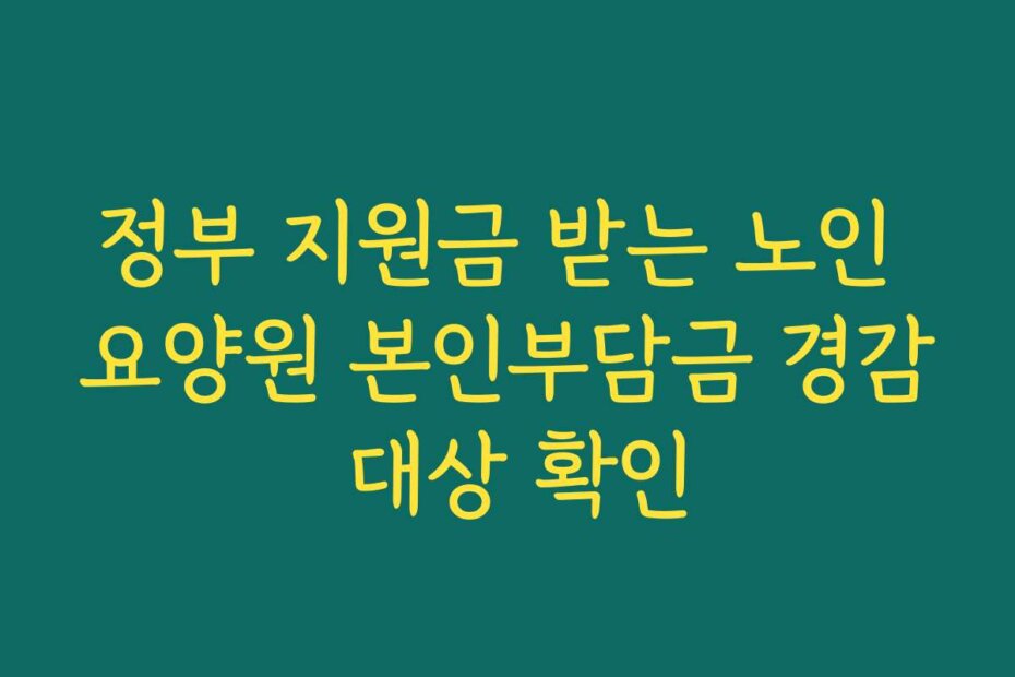 정부 지원금 받는 노인 요양원 본인부담금 경감 대상 확인