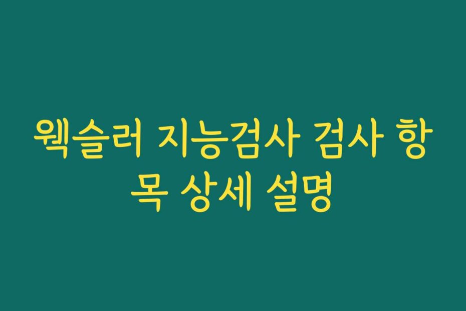 웩슬러 지능검사 검사 항목 상세 설명
