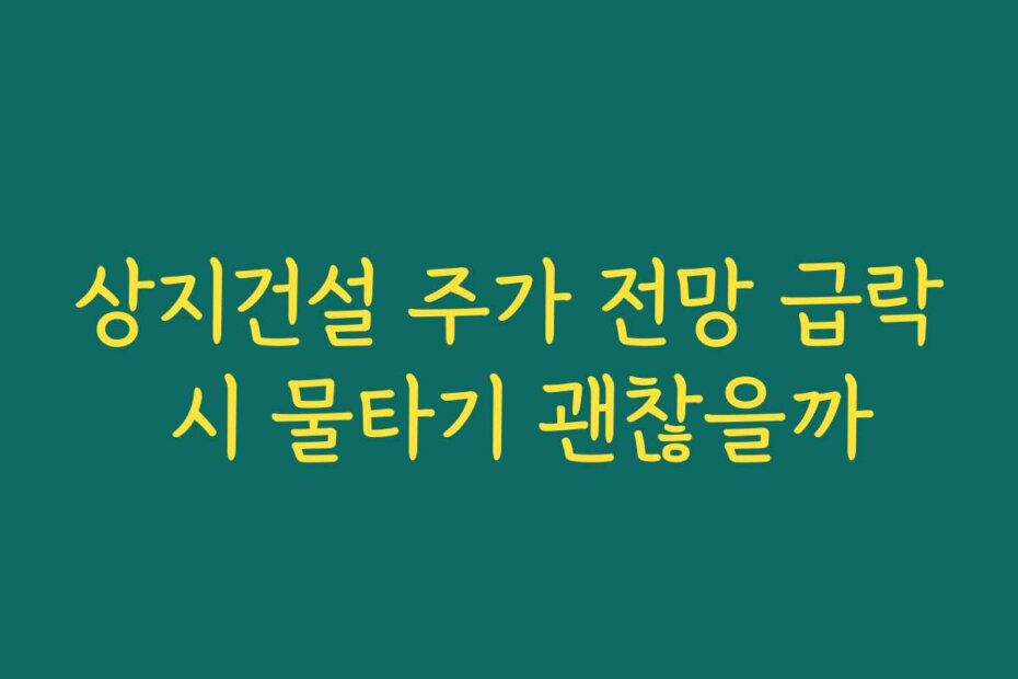 상지건설 주가 전망 급락 시 물타기 괜찮을까