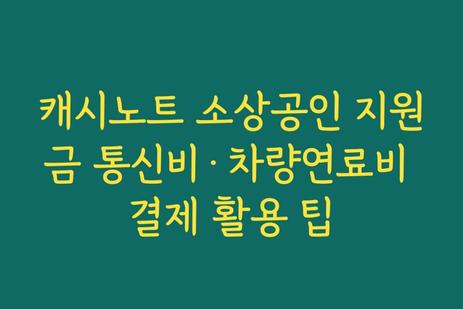 캐시노트 소상공인 지원금 통신비·차량연료비 결제 활용 팁