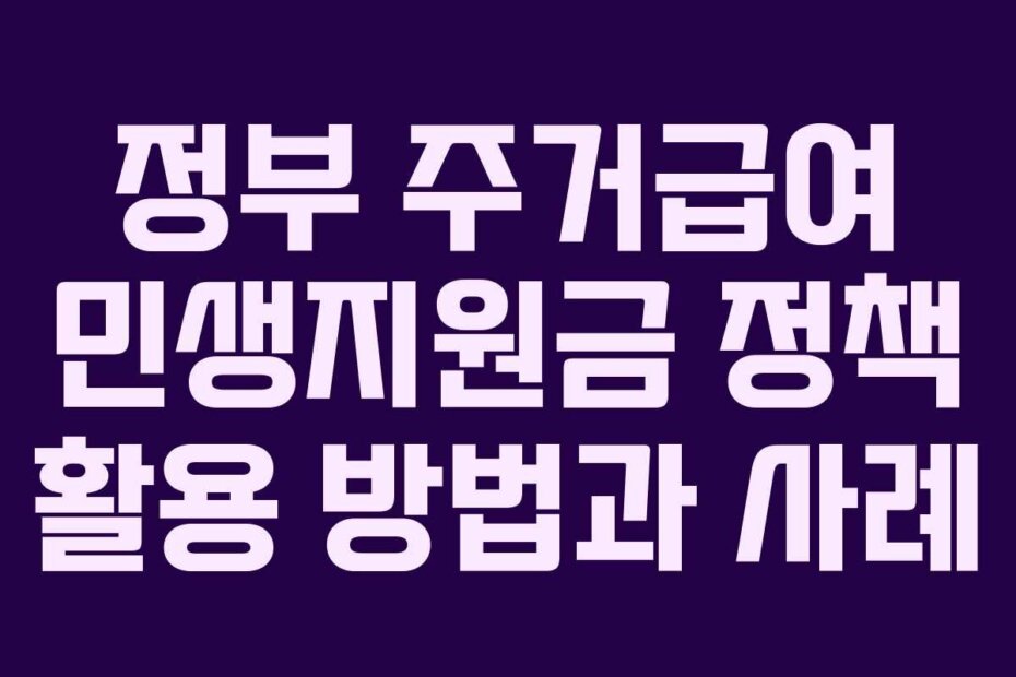 정부 주거급여 민생지원금 정책 활용 방법과 사례