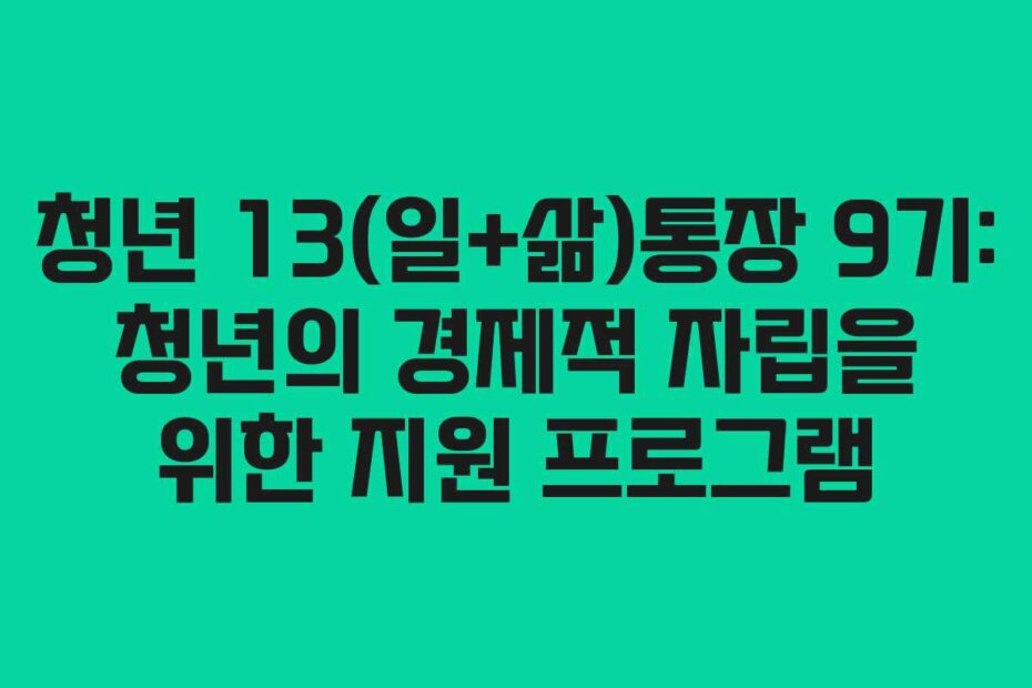 청년 13(일+삶)통장 9기: 청년의 경제적 자립을 위한 지원 프로그램