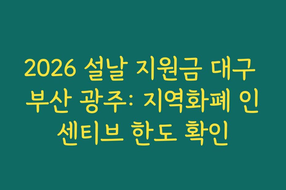 2026 설날 지원금 대구 부산 광주: 지역화폐 인센티브 한도 확인