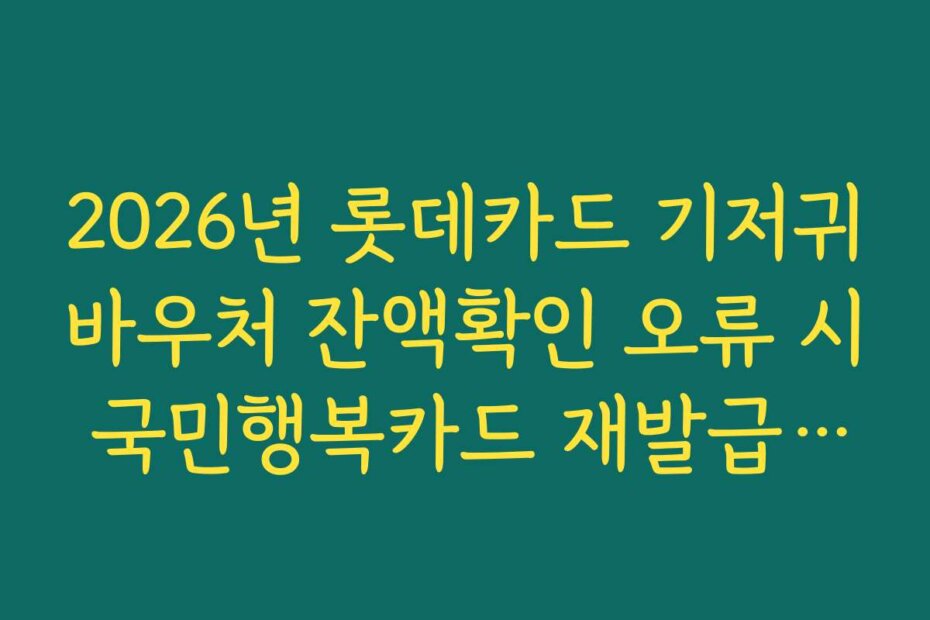 2026년 롯데카드 기저귀바우처 잔액확인 오류 시 국민행복카드 재발급 절차