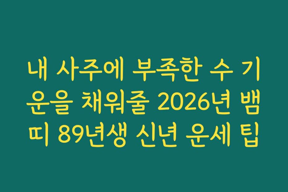 내 사주에 부족한 수 기운을 채워줄 2026년 뱀띠 89년생 신년 운세 팁
