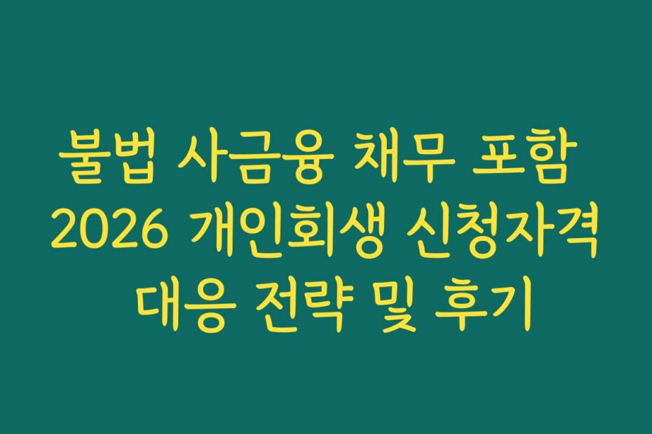 불법 사금융 채무 포함 2026 개인회생 신청자격 대응 전략 및 후기