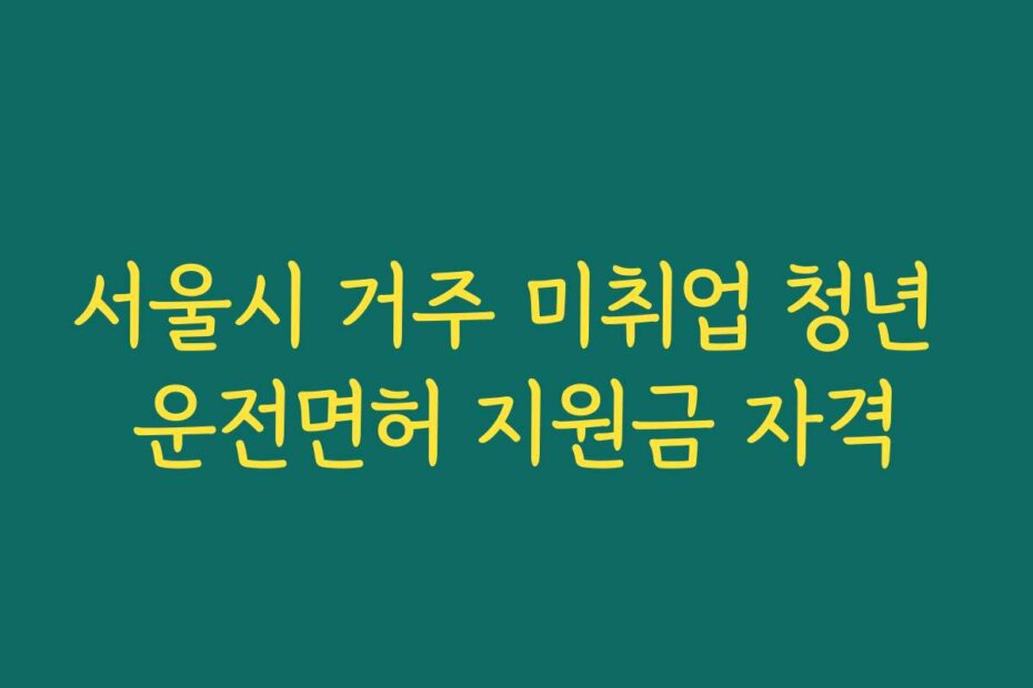 서울시 거주 미취업 청년 운전면허 지원금 자격