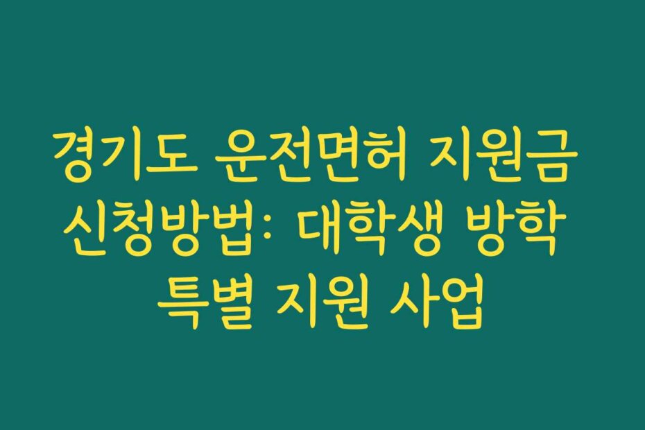 경기도 운전면허 지원금 신청방법: 대학생 방학 특별 지원 사업