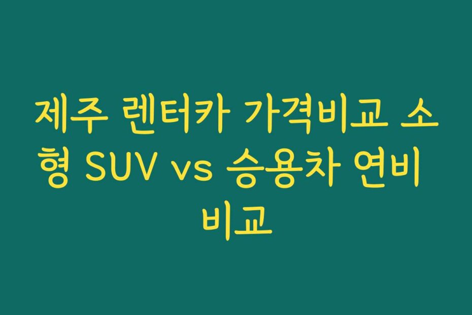 제주 렌터카 가격비교 소형 SUV vs 승용차 연비 비교