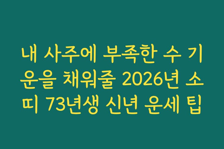 내 사주에 부족한 수 기운을 채워줄 2026년 소띠 73년생 신년 운세 팁
