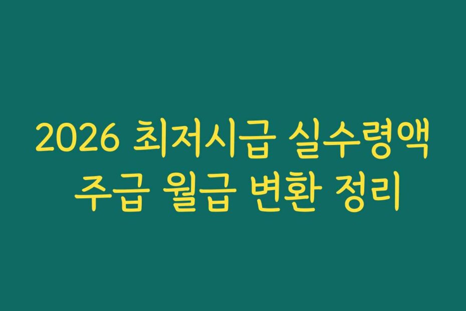 2026 최저시급 실수령액 주급 월급 변환 정리