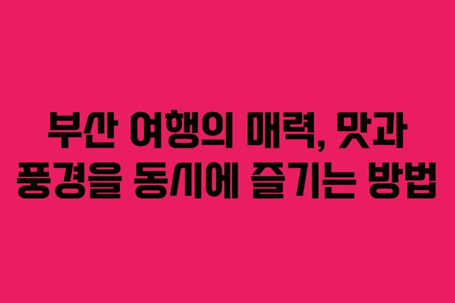 부산 여행의 매력, 맛과 풍경을 동시에 즐기는 방법