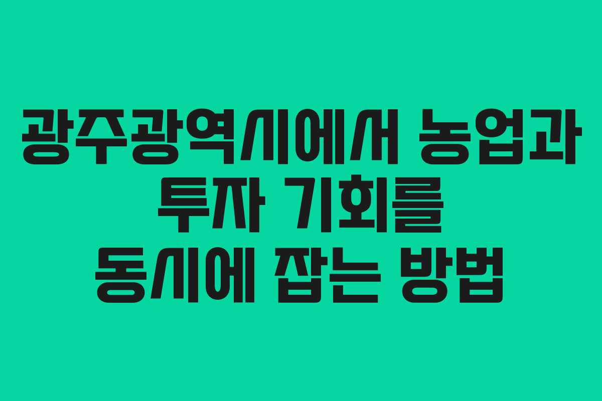광주광역시에서 농업과 투자 기회를 동시에 잡는 방법