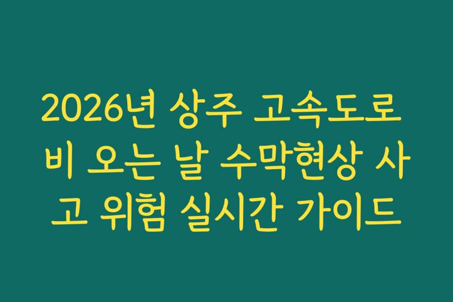 2026년 상주 고속도로 비 오는 날 수막현상 사고 위험 실시간 가이드
