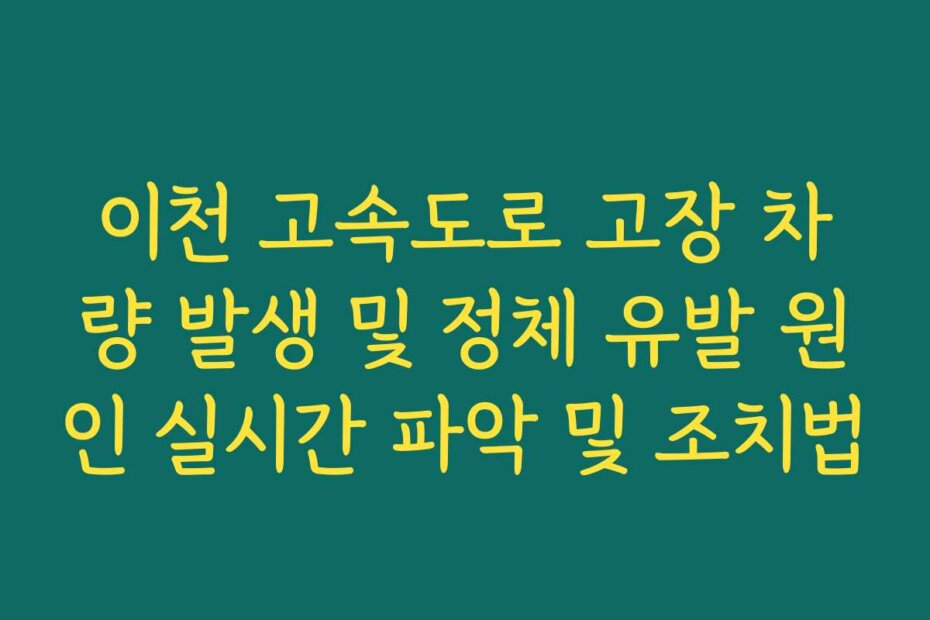 이천 고속도로 고장 차량 발생 및 정체 유발 원인 실시간 파악 및 조치법