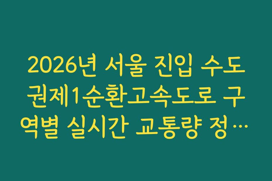 2026년 서울 진입 수도권제1순환고속도로 구역별 실시간 교통량 정보 우회로 분석 가이드