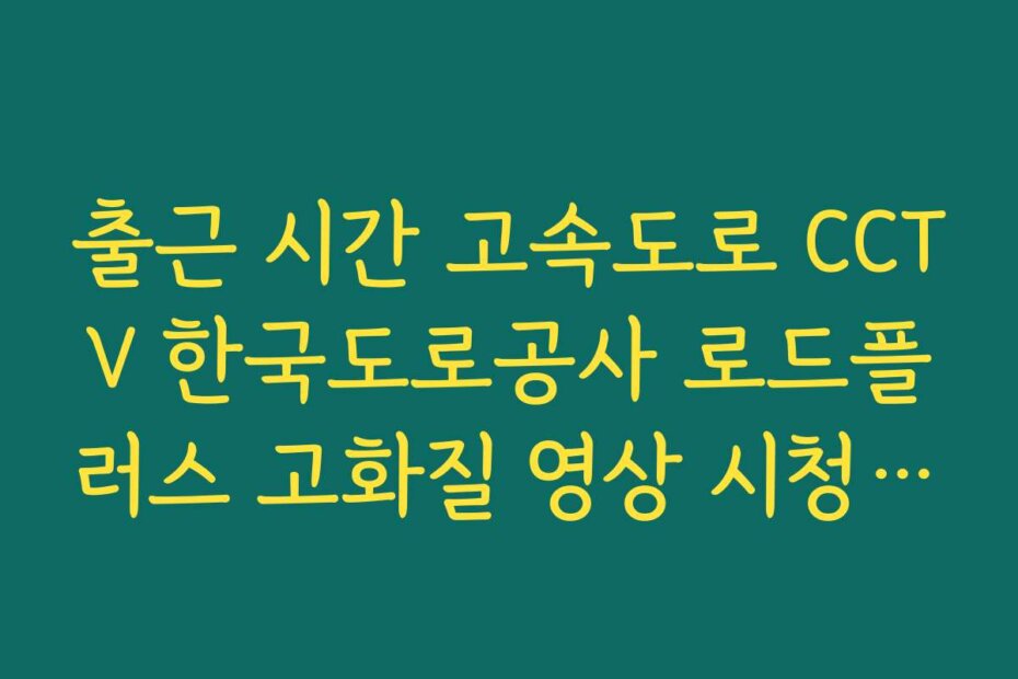 출근 시간 고속도로 CCTV 한국도로공사 로드플러스 고화질 영상 시청 가이드
