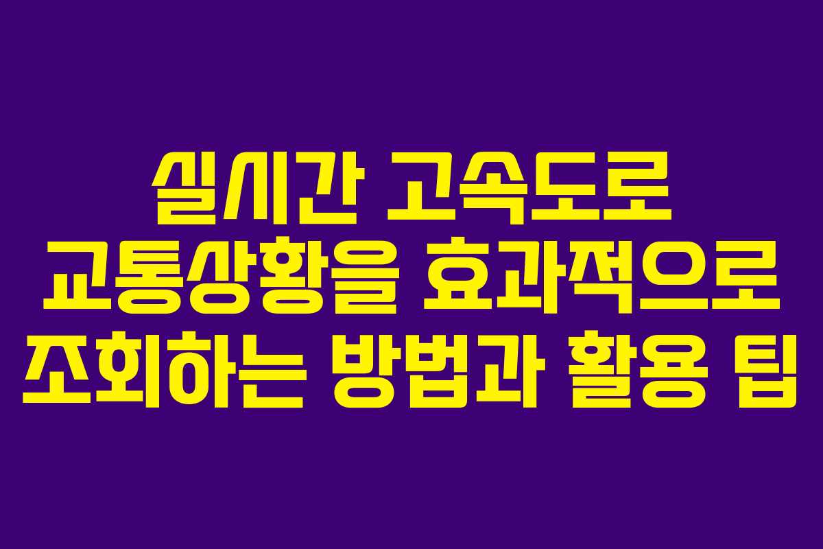 실시간 고속도로 교통상황을 효과적으로 조회하는 방법과 활용 팁