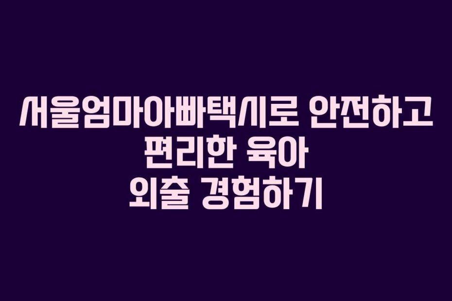 서울엄마아빠택시로 안전하고 편리한 육아 외출 경험하기