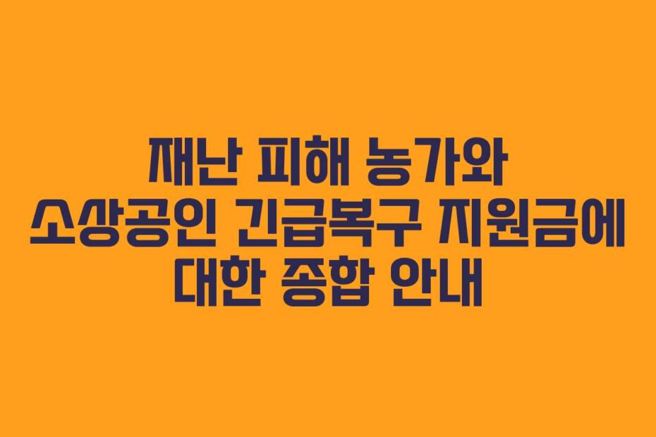 재난 피해 농가와 소상공인 긴급복구 지원금에 대한 종합 안내