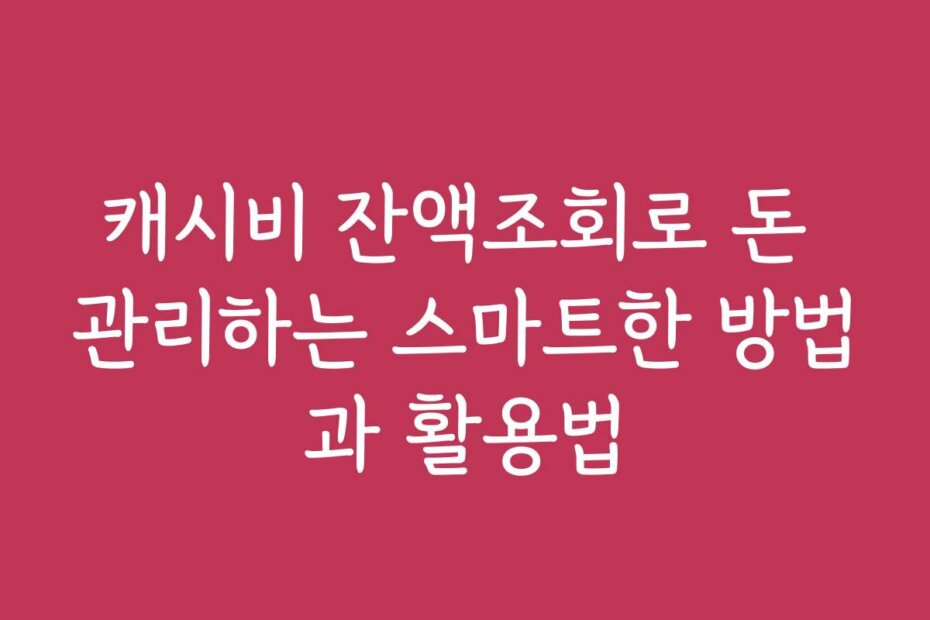 캐시비 잔액조회로 돈 관리하는 스마트한 방법과 활용법