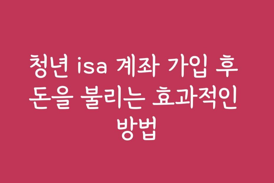 청년 isa 계좌 가입 후 돈을 불리는 효과적인 방법