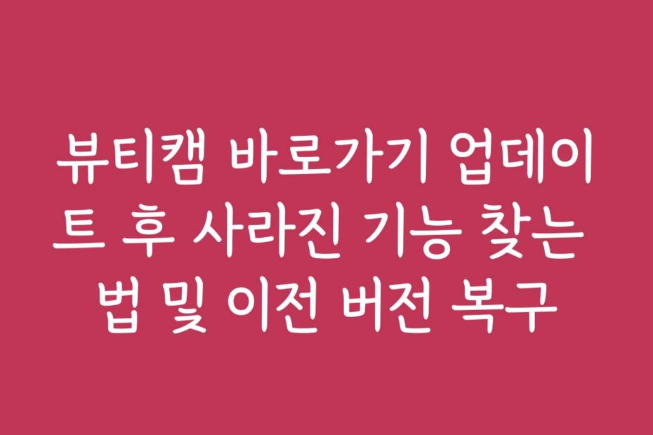 뷰티캠 바로가기 업데이트 후 사라진 기능 찾는 법 및 이전 버전 복구