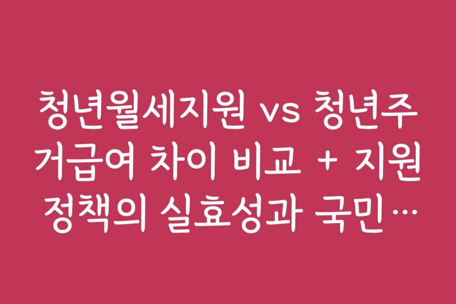 청년월세지원 vs 청년주거급여 차이 비교 + 지원 정책의 실효성과 국민 만족도 조사
