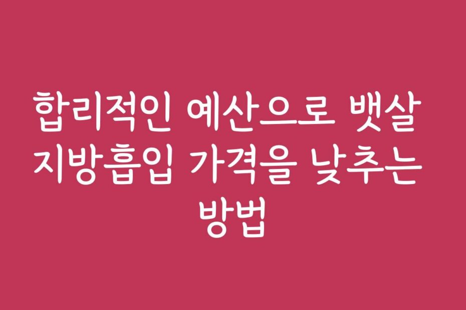 합리적인 예산으로 뱃살 지방흡입 가격을 낮추는 방법