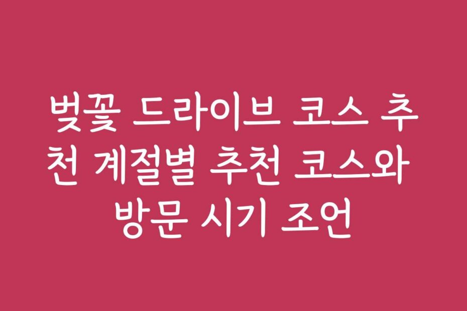 벚꽃 드라이브 코스 추천 계절별 추천 코스와 방문 시기 조언