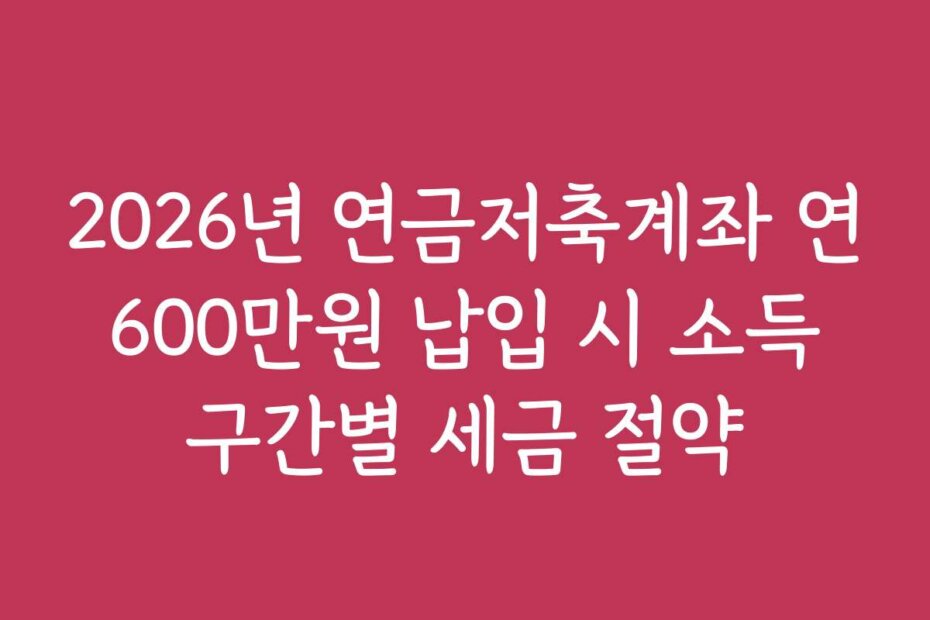 2026년 연금저축계좌 연 600만원 납입 시 소득 구간별 세금 절약