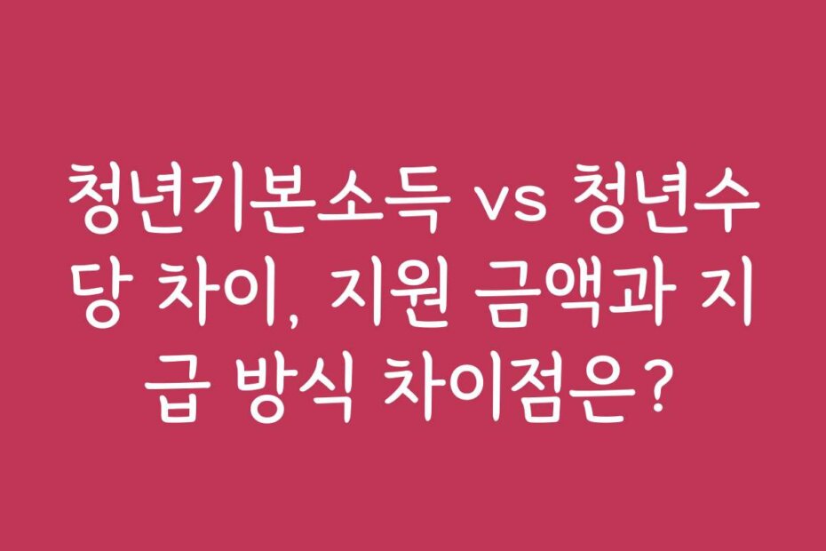 청년기본소득 vs 청년수당 차이, 지원 금액과 지급 방식 차이점은?