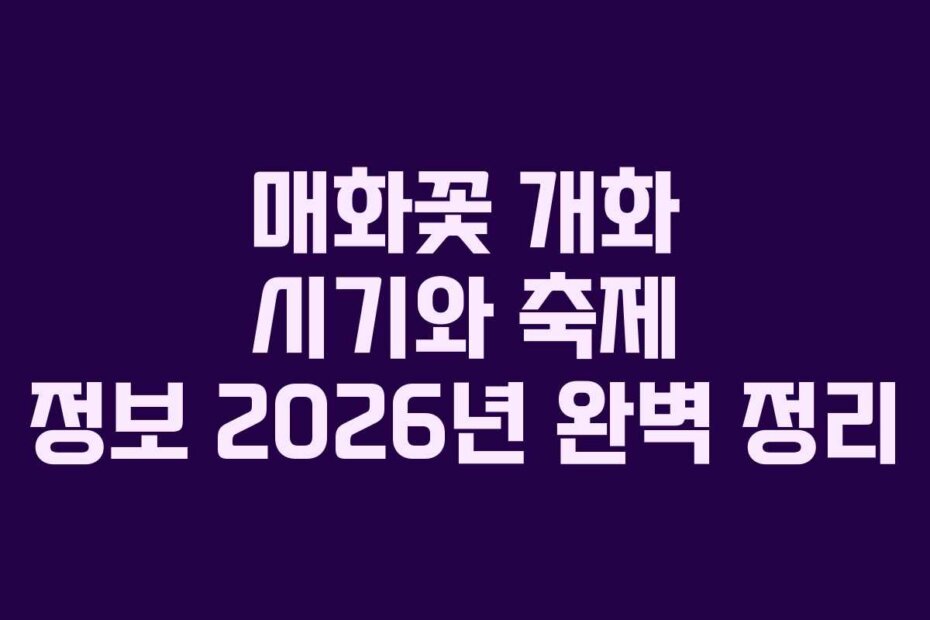 매화꽃 개화 시기와 축제 정보 2026년 완벽 정리