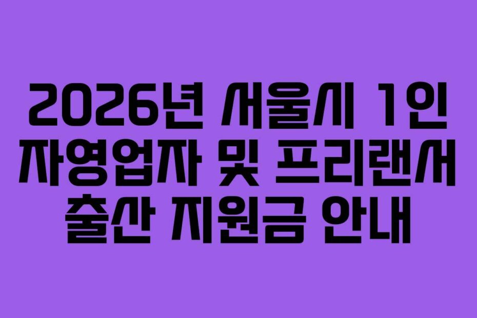 2026년 서울시 1인 자영업자 및 프리랜서 출산 지원금 안내