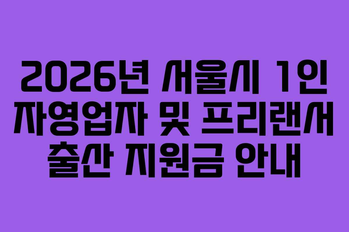 2026년 서울시 1인 자영업자 및 프리랜서 출산 지원금 안내