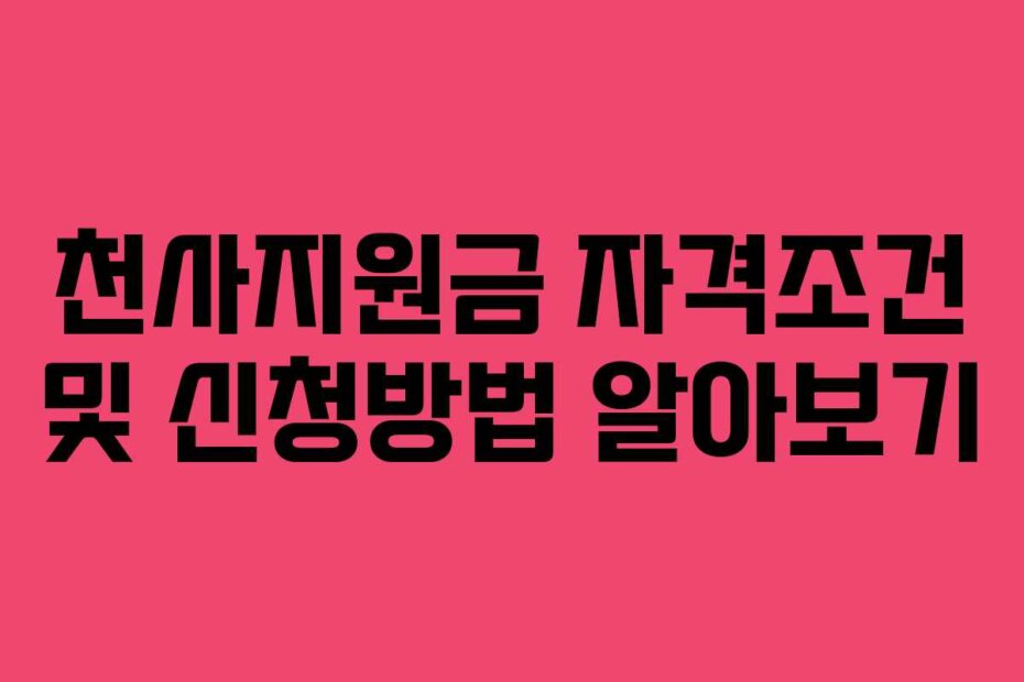 천사지원금 자격조건 및 신청방법 알아보기