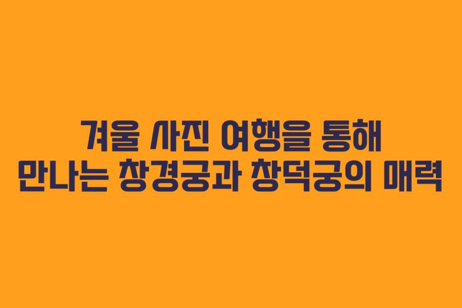 겨울 사진 여행을 통해 만나는 창경궁과 창덕궁의 매력