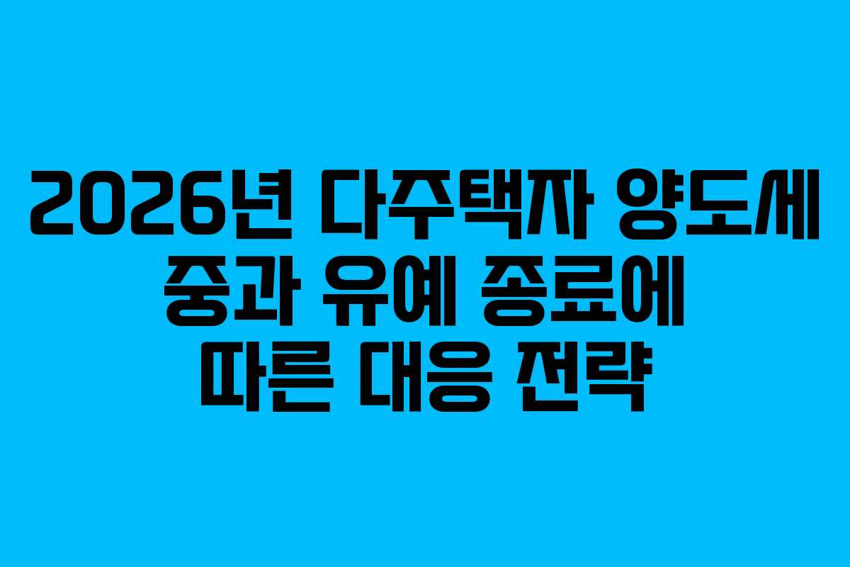 2026년 다주택자 양도세 중과 유예 종료에 따른 대응 전략
