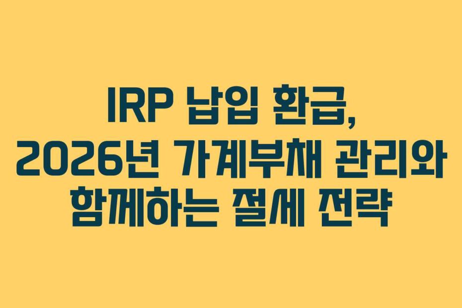 IRP 납입 환급, 2026년 가계부채 관리와 함께하는 절세 전략