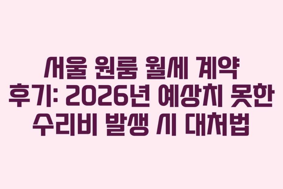 서울 원룸 월세 계약 후기: 2026년 예상치 못한 수리비 발생 시 대처법